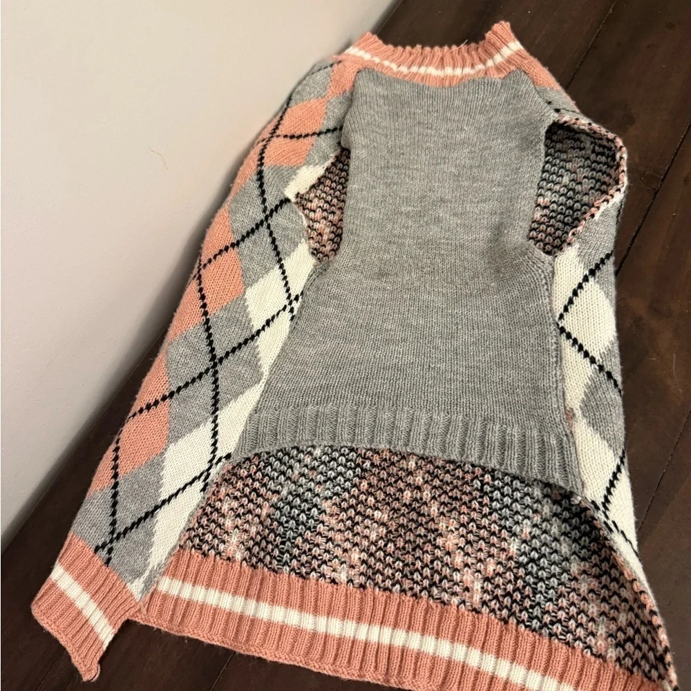 Argyle Dog Sweater - Pink, Gray, and White